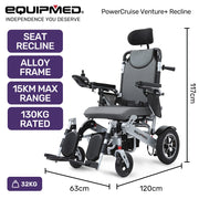 Equipmed PowerCruise Venture+ Reclining Foldable Electric Wheelchair