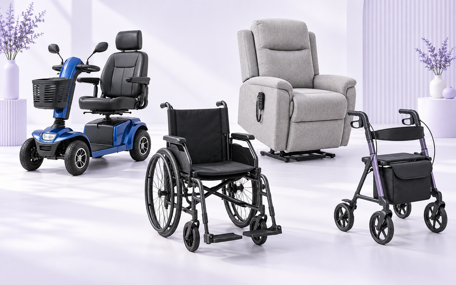 Mobility scooter, wheelchair and lift chair product montage