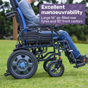 Equipmed PowerCruise LongRange XL Electric Wheelchair, Blue/Black