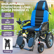 Equipmed PowerCruise LongRange XL Electric Wheelchair, Blue/Black