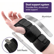 Equipmed Wrist and Hand Brace with Aluminium Splint & Flexible Support, Black