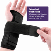 Equipmed Wrist and Hand Brace with Aluminium Splint & Flexible Support, Black