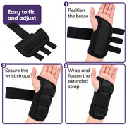 Equipmed Wrist and Hand Brace with Aluminium Splint & Flexible Support, Black