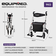Equipmed SmartRoller 2-in-1 Rollator and Wheelchair